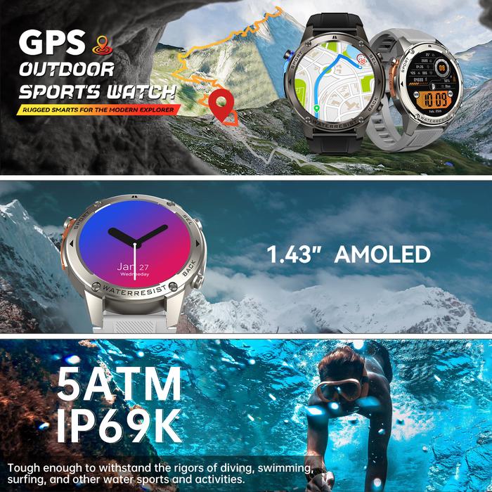 Jam Skmei GPS ā AMOLED AOD, Tahan Air, Kompas, Altimeter