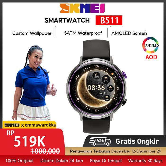 Tampilan SKMEI Smartwatch B511 dengan layar besar dan jelas di bawah sinar matahari