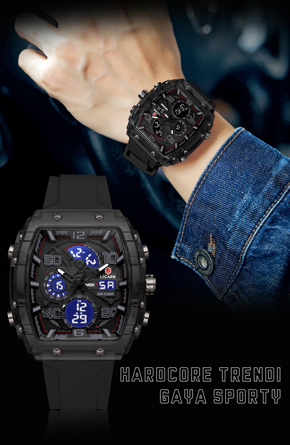 jam tangan pria anti air dengan fitur penunjuk tanggal dan minggu