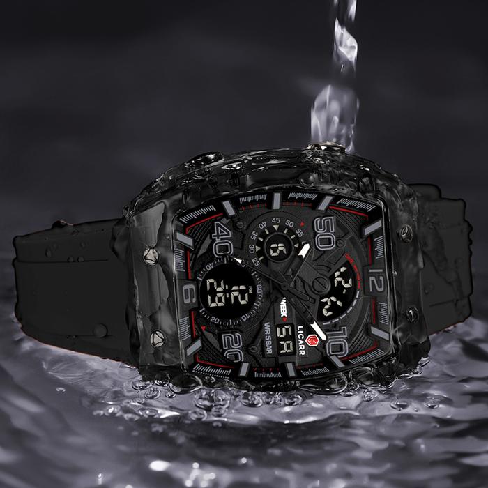 jam tangan pria digital analog anti air warna hitam elegan