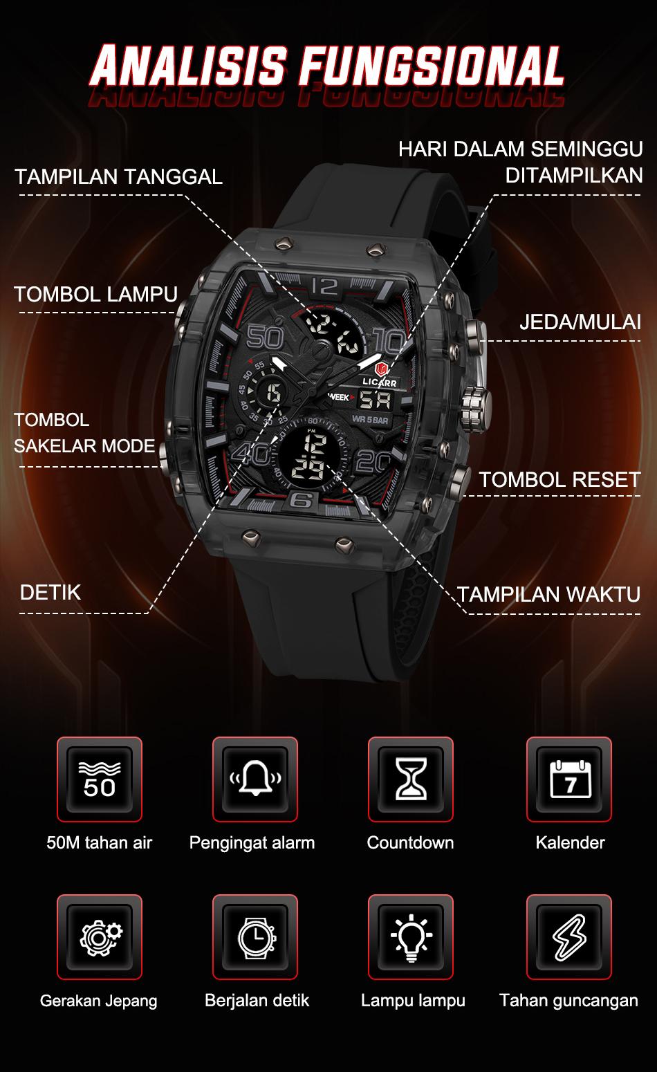 jam tangan pria digital anti air bergaya militer dan elegan