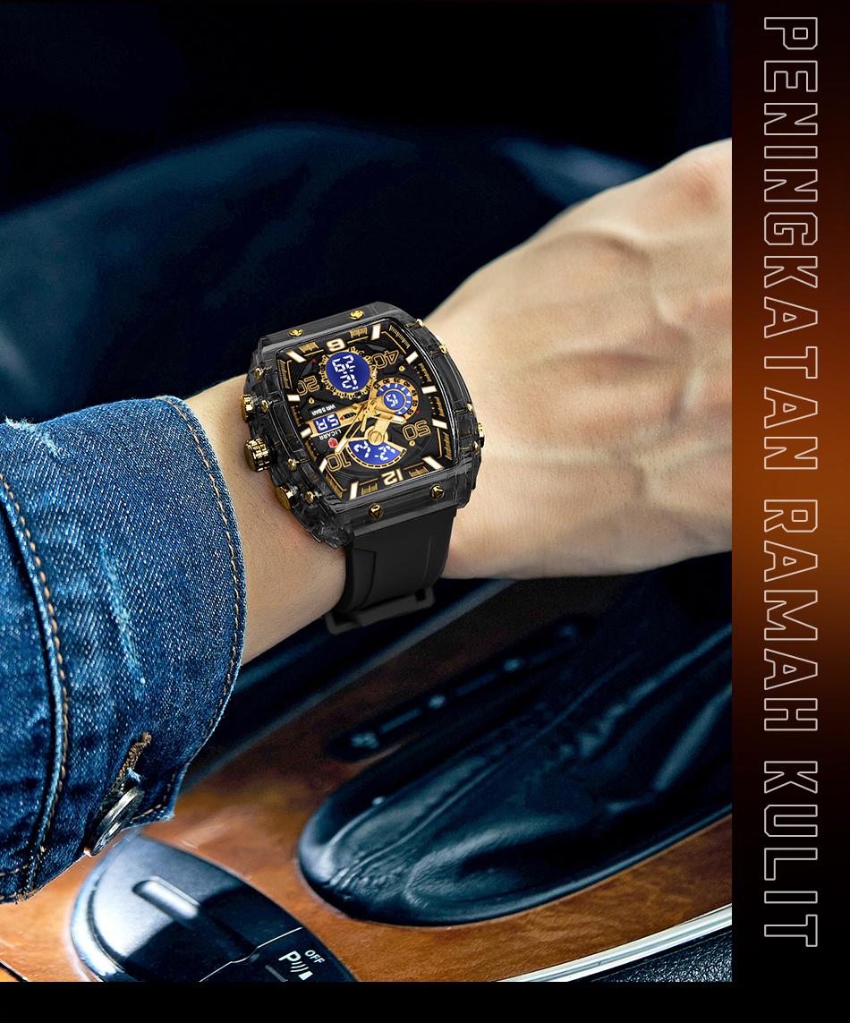 jam tangan pria sporty anti air dengan casing resin transparan