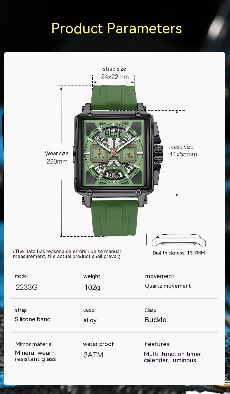 Jam tangan pria gaya premium kotak

