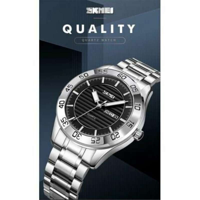 SKMEI jam tangan pria stainless steel dengan desain sporty