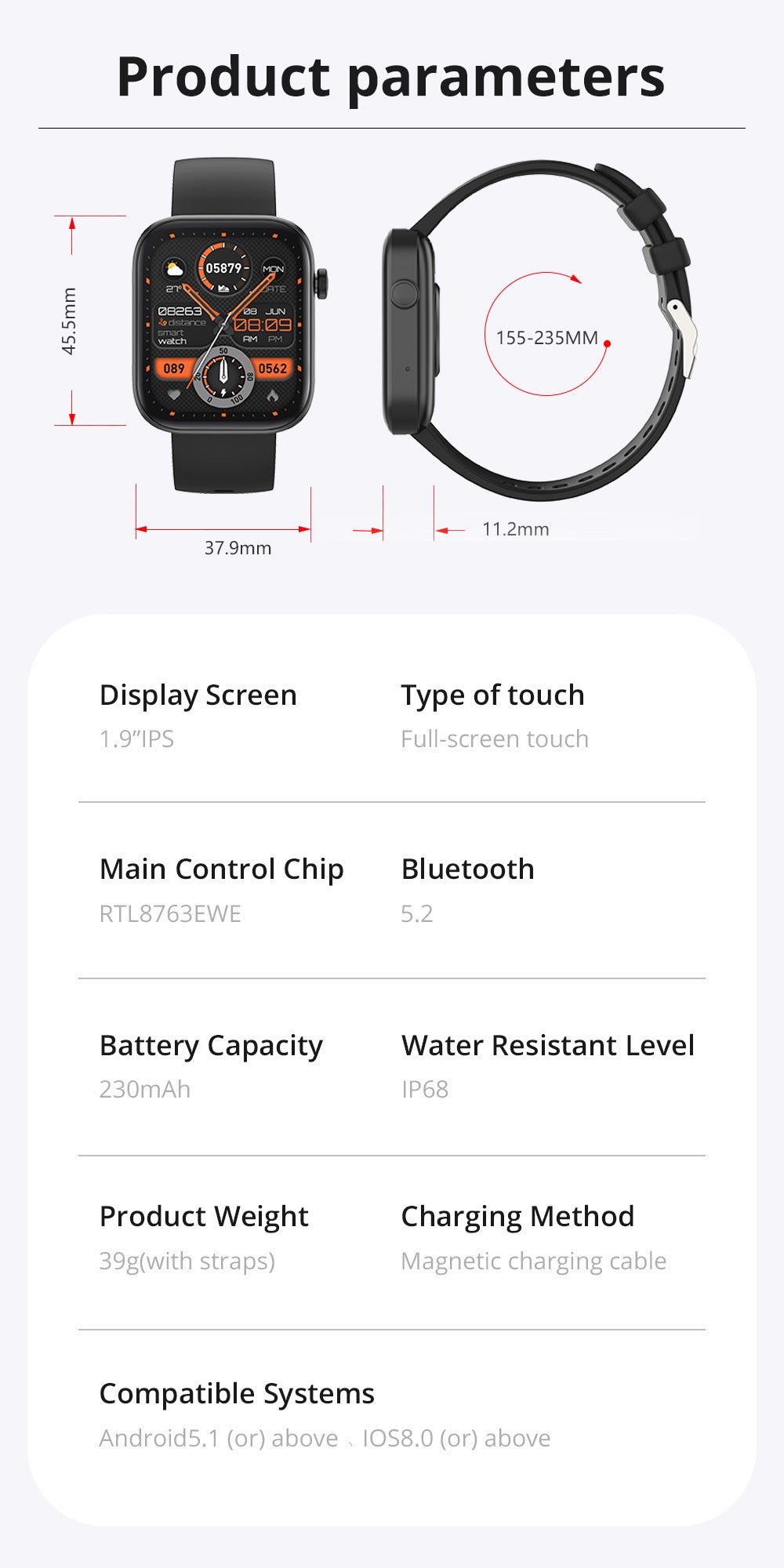 Smartwatch tahan air dengan mode olahraga otomatispria
