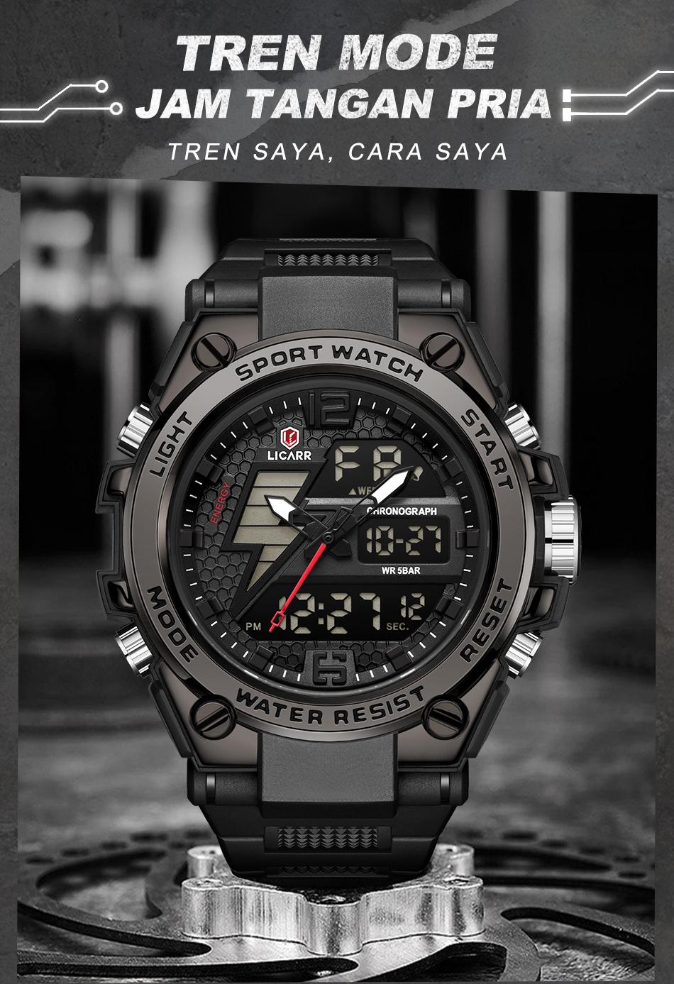 jam tangan digital anti air pria model LICARR 9513