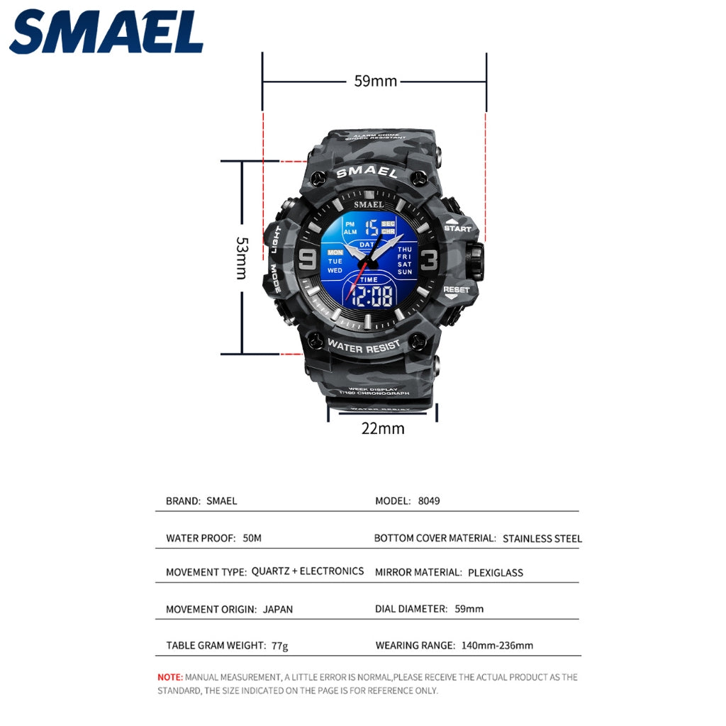 jam tangan pria anti air dual time display analog digital